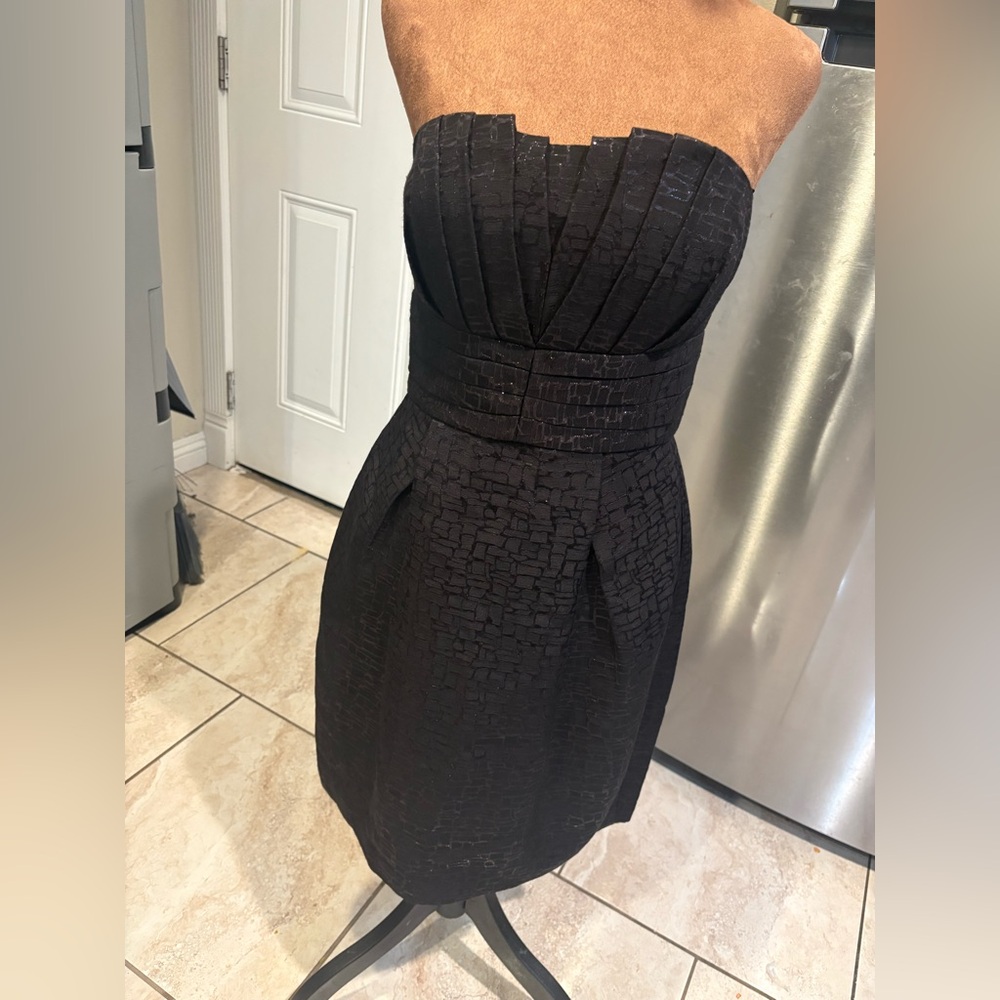 Max & Cleo Black Textured Strapless Dress